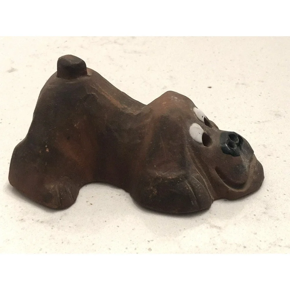 Vintage Signed Terracotta Clay Bloodhound Dog Figurine Primitive Rustic Brown - Picture 3 of 10